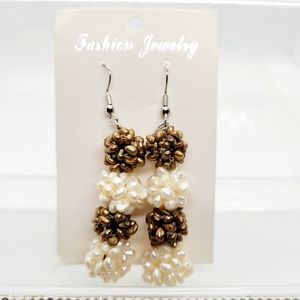 Bronze & Pearl Beaded Earrings